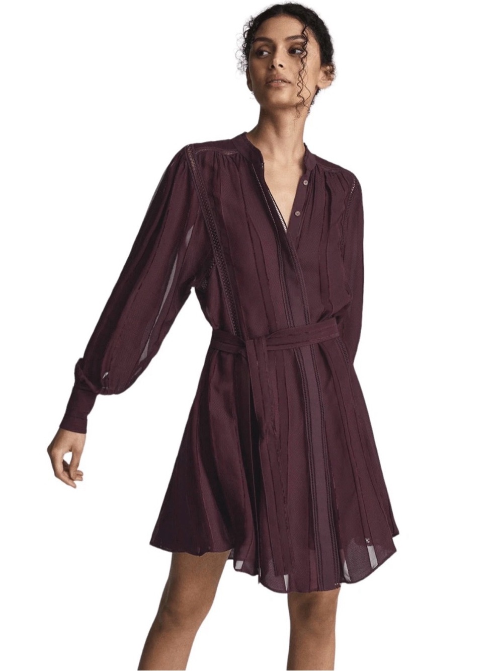 NWT REISS HARRIET LACE TRIM MINI DRESS - Burgundy - Size 14